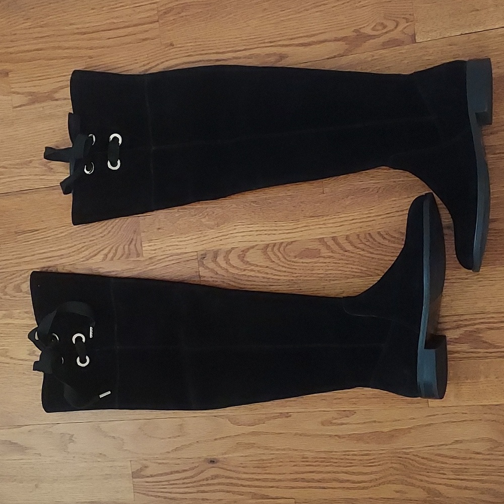 Kate Spade Rebecca Black Cow Suede Over-the-Knee Boots with Bow Detail